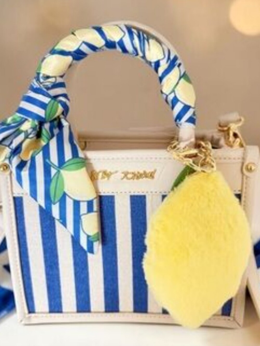 Betsey Johnson- "XO Lucy" Nautical Striped Lemon 🍋 Mini Satchel Crossbody Bag💙 - Picture 5 of 8